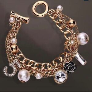 8” Golden Charm Pearls Bracelet Jingly Beaded Bracelet